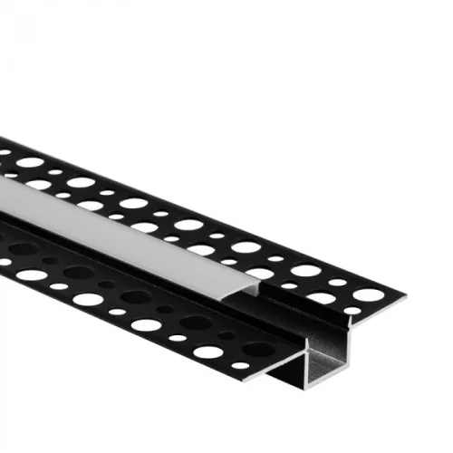 Ecolight Gipszkartonba rögzíthető FEKETE aluprofil opál fedővel, végzáróval, Belső: 12mm, 2 méter