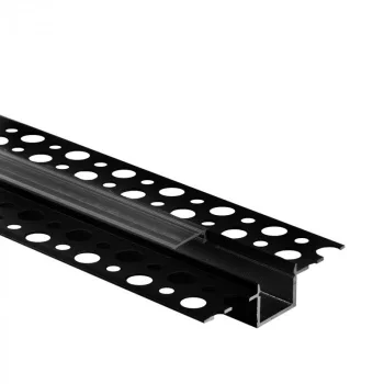   Ecolight Gipszkartonba rögzíthető FEKETE aluprofil átlátszó fedővel, végzáróval, Belső: 12mm, 2 méter