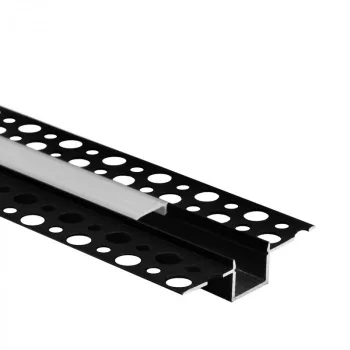   Ecolight Gipszkartonba rögzíthető FEKETE aluprofil matt fedővel, végzáróval, Belső: 12mm, 2 méter
