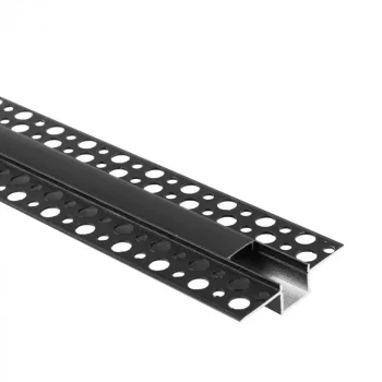   Ecolight Gipszkartonba rögzíthető FEKETE aluprofil fekete fedővel, végzáróval, Belső: 12mm, 2 méter