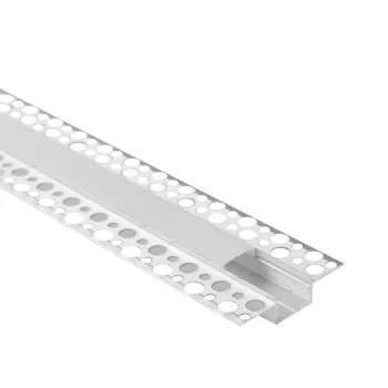   Ecolight Gipszkartonba rögzíthető Eloxált aluprofil opál fedővel, végzáróval, Belső: 17mm, 2 méter