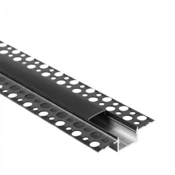   Ecolight Gipszkartonba rögzíthető FEKETE aluprofil fekete fedővel, végzáróval, Belső: 17mm, 2 méter