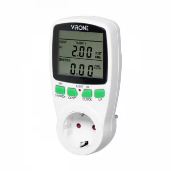   Kettős tarifás teljesítménymérő LCD kijelzővel, 2 külön tarifával, beépített akkumulátorral, Schuko