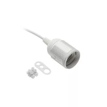   E27 foglalat, kábel és csatlakozó, AC220-240V, max.60W, 2x0,75mm2, fehér