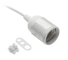 E27 foglalat, kábel és csatlakozó, AC220-240V, max.60W, 2x0,75mm2, fehér