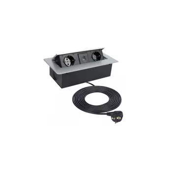   DL Felnyíló asztali elosztó, alumínium,2 aljzat+1 USB A+1 USB C ,3m kábel, 250V AC, IP20, Max. 3680W