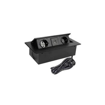   DL Felnyíló asztali elosztó, fekete,2 aljzat+1 USB A+1 USB C ,3m kábel, 250V AC, IP20, Max. 3680W