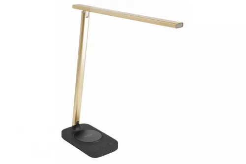 LED asztali lámpa BRESSI 8W, 450lm, AC220-240V, 3-CCT, vezeték nélküli töltés, USB, PF>0,5, RA>80, fekete/arany, fekete/gold