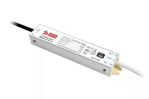 Ledis Alumínium házas Tápegység, 30W 12V, 2,5A, IP67, 156X30X22 mm