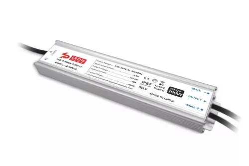 Ledis Alumínium házas Tápegység, 300W 12V, 25A, IP67, 263X63X37 mm