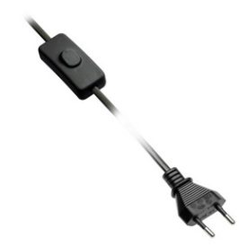Tápkábel kapcsolóval, 2m, fekete, 2x0,75mm2