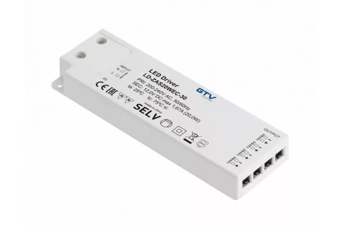 LED tápegység 20W SLIM EASY CLICK 12VDC, bemenet 220-240 VAC, IP20, dimmensions 129x42x16 mm miniAMP+kábel
