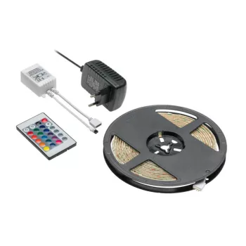   RGB-készlet, 5 m-es LED szalag, RGB-vezérlő, LED-meghajtó, IR távirányító, IP20 