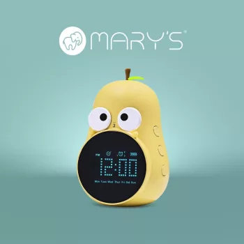   Ébresztőóra, Akkumulátoros, USB kábellel, 0,5W, Akkumulátor kapacitása: 1200mAh / 3.7V, Bemeneti feszültség: 5V DC 1A, 82 x 75 x 124 mm, Körte, Sárga