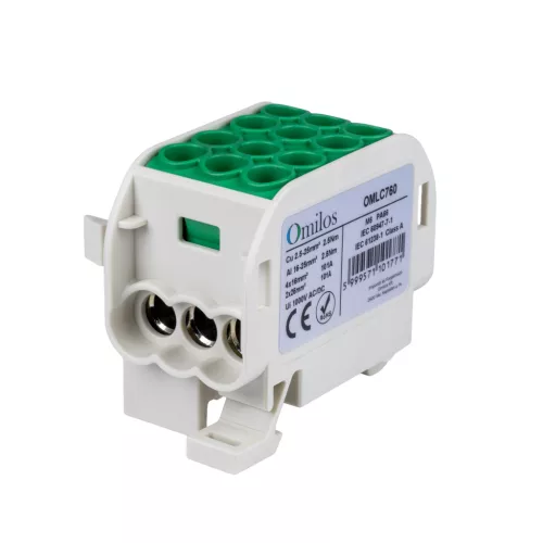 OMLC760 - Fővezetéki leágazókapocs 1P 25/16 zöld, 3 sor