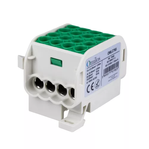 OMLC765 - Fővezetéki leágazókapocs 1P 25/16 zöld, 4 sor