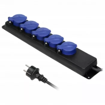   Nagy teherbírású, fröccsenésálló hosszabbító aljzat, 5m, Schuko, gumikábellel, 5 aljzat 2P+E, IP44, H05RR-F 3x1.5mm2