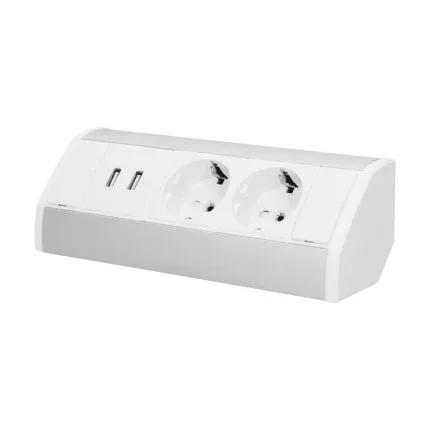 Bútor aljzat USB töltővel, ezüst-fehér, Schuko