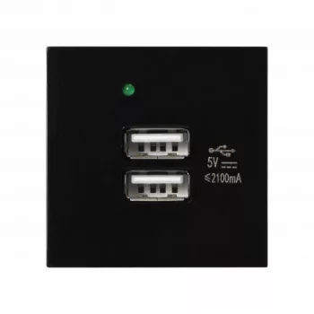   NOEN USB x 2 A+C, dupla portos modul bútorcsatlakozó panelhez 45x45mm, USB töltővel, 2,1A 5V DC, fekete színű