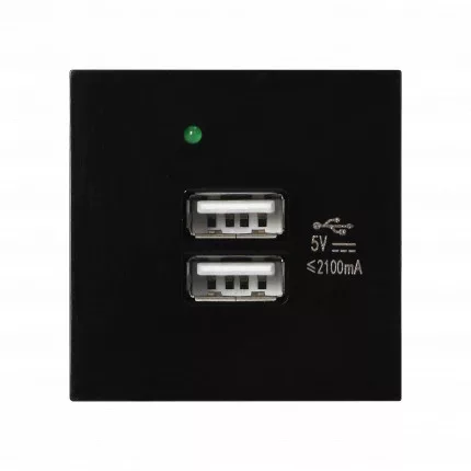 NOEN USB x 2 A+C, dupla portos modul bútorcsatlakozó panelhez 45x45mm, USB töltővel, 2,1A 5V DC, fekete színű