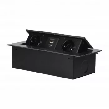  ORNO munkalapba süllyeszthető aljzat 2-es, 2 USB töltővel, 2x2P + Z (Schuko), 2xUSB Grafit