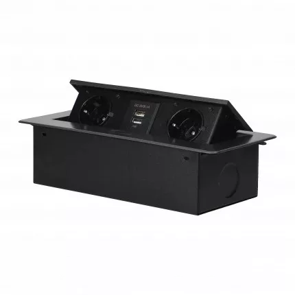 ORNO munkalapba süllyeszthető aljzat 2-es, 2 USB töltővel, 2x2P + Z (Schuko), 2xUSB Grafit
