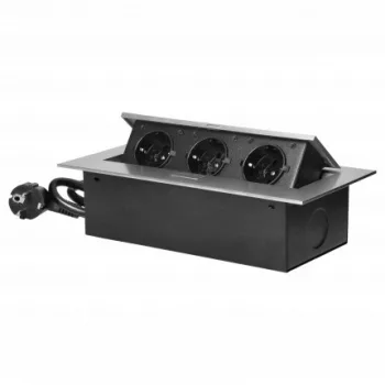   Orno, Süllyesztett bútorfoglalat, lapos élű, 3x2P+E (Schuko), 1,5 méter kábellel, Ezüst