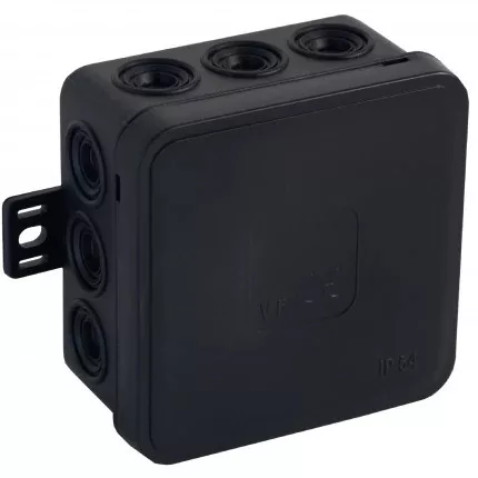 Felületre szerelhető csatlakozódoboz CLICK IP54 12 kábelbevezetés 75x75x41mm fekete