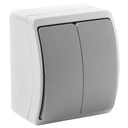 Felületre szerelhető kétgombos kapcsoló AQUATIC IP44 szürke-grafit, 10 db.