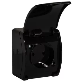 Egyszeres foglalat 2P+E Schuko AQUATIC IP44 fekete, 10 db.