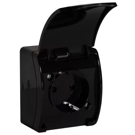 Egyszeres aljzat 2P+E Schuko AQUATIC IP44 fekete