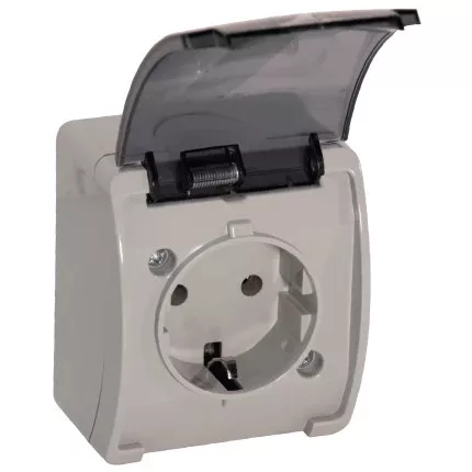 Egyszeres foglalat 2P+E Schuko AQUATIC IP44 szürke-grafit, 10 db.