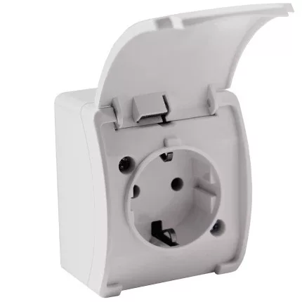Egyszeres aljzat 2P+E Schuko AQUATIC IP44 fehér, 10 db.