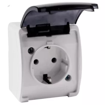  Egyszeres foglalat 2P+E Schuko AQUATIC IP44 fehér+füstös burkolat
