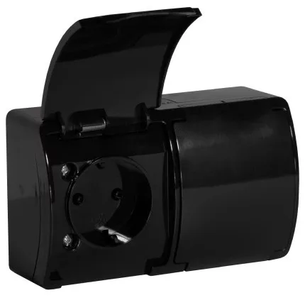 Dupla aljzat 2x2P+E Schuko AQUATIC IP44 fekete, 10 db.