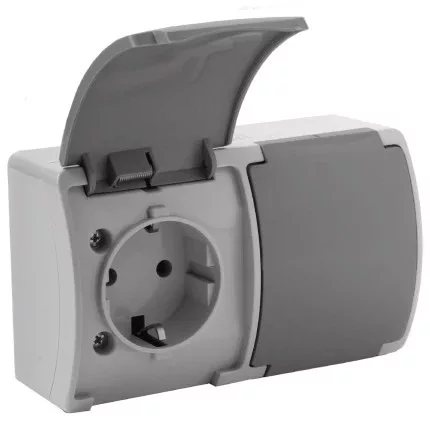 Dupla aljzat 2x2P+E Schuko AQUATIC IP44 szürke-grafit, 10 db.