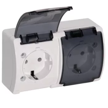   Dupla aljzat 2x2P+E Schuko AQUATIC IP44 fehér+füstös burkolat