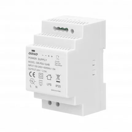DIN sínes hálózati adapter, 60W 24VDC, 2,5A, szélesség: 3 db
