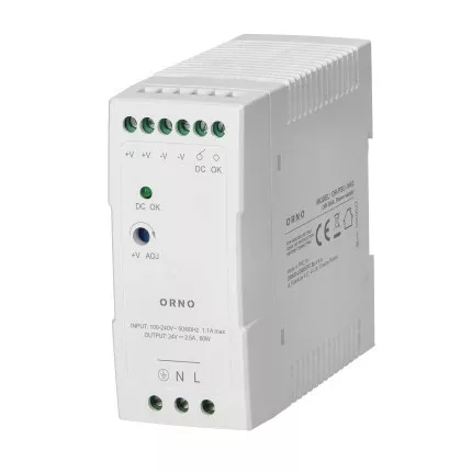 Ipari tápegység DIN sínre, 24VDC, 2,5A, 60W, műanyag házban