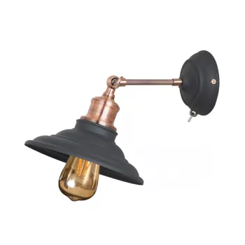   LORET+ fali lámpatest kapcsolóval,7901,AC220-240V,50/60Hz,1*E27,max.40W, átmérő20cm, szimpla, fekete színű
