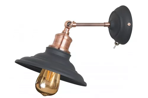 LORET+ fali lámpatest kapcsolóval,7901,AC220-240V,50/60Hz,1*E27,max.40W, átmérő20cm, szimpla, fekete színű
