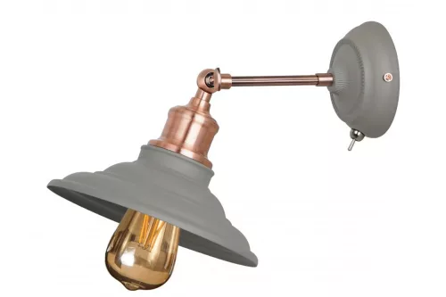 LORET+ fali lámpatest kapcsolóval,8229,AC220-240V,50/60Hz,1*E27,max.40W, átmérő20cm, szürke, szimpla, szürke