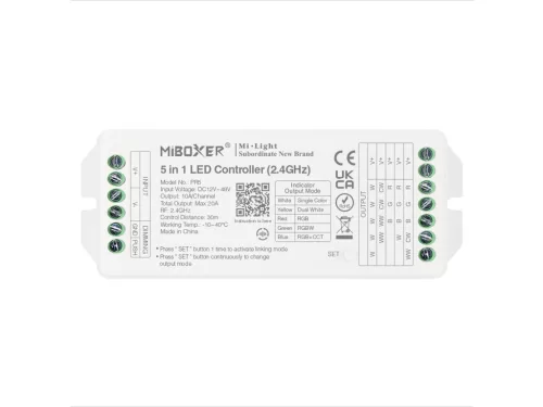 Mi-Light - PR5 - 5-in-1 távirányítható vezérlő többféle LED szalaghoz (egyszínű, WW+CW, RGB, RGBW, RGB+CCT)