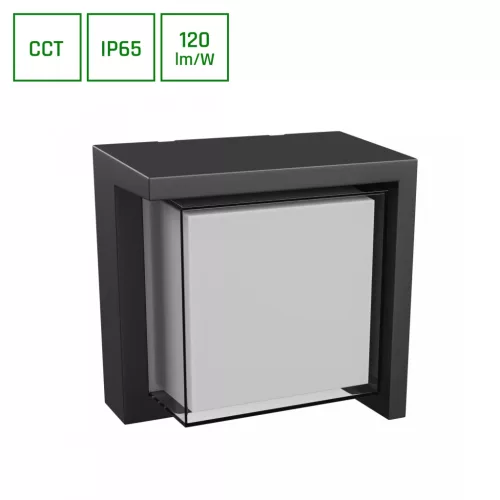 LED Oldalfali lámpa, CCT-s Négyzet, VERTO, 10W, 2700/4000/6000K, 1200lm, 230V, IP65, 160x160x110 mm