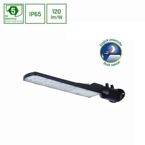 LED Utcai világítás, alkonyatérzékelővel, STREETOS SLIM, 50W, 4000K, 6000lm, IP65, 230V, 140 / 85 °, 505x109x76 mm