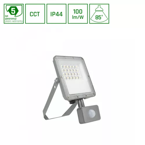 Spectrum LED Reflektor Mozgásérzékelővel, CCT-s, 20W, 3000K/4000K/6000K, 2000lm, IP44, 217x131x53 mm, Noctis Max CCT