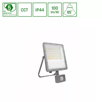   Spectrum LED Reflektor Mozgásérzékelővel, CCT-s, 30W, 3000K/4000K/6000K, 3000lm, IP44, 245x150x53 mm, Noctis Max CCT