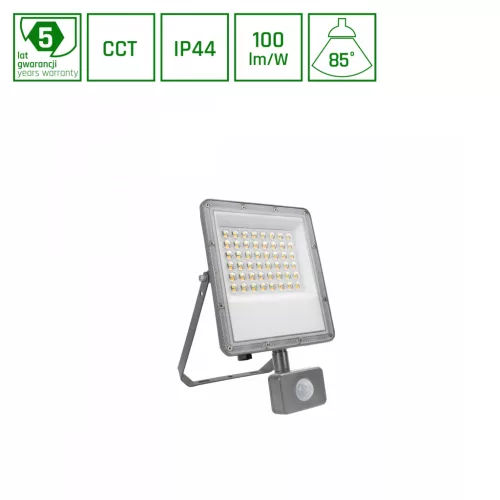 Spectrum LED Reflektor Mozgásérzékelővel, CCT-s, 50W, 3000K/4000K/6000K, 5000lm, IP44, 265x171x53 mm, Noctis Max CCT