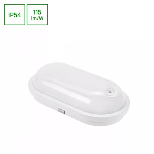 LED Lámpa, Fehér, Ovális, Mozgásérzékelővel,TECHNIK LAMP, 20W, 4000K, 2100/2300lm, IP54, 270x145x75 [mm], 17000h, 120°, 230V