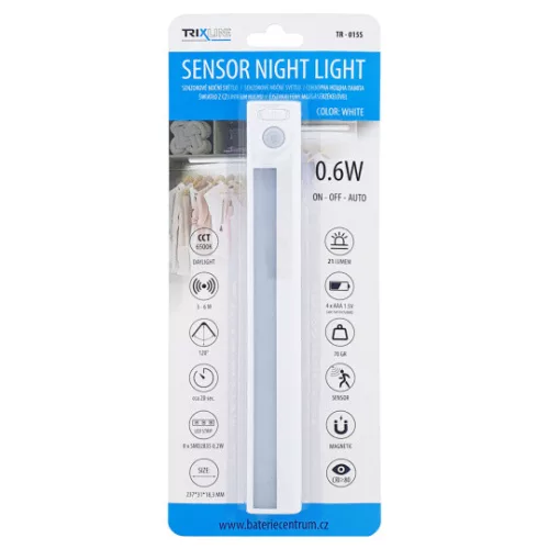TRX Bútorvilágító (éjjeli fény) mozgásérzékelővel, 0,6W, 21lm, 6500K, 4XAAA, fehér